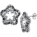 Flower Studded Black and Crystal Earrings