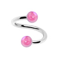 16G 5/16 Iridescent Pink Acrylic Ball Spiral Twister