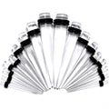 14G to 00G 18 Piece Set Ear Stretching Kit in Clear Acrylic
