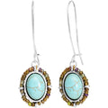 Burnished Silver Tone Tuquoise Kidney Earwire Earrings
