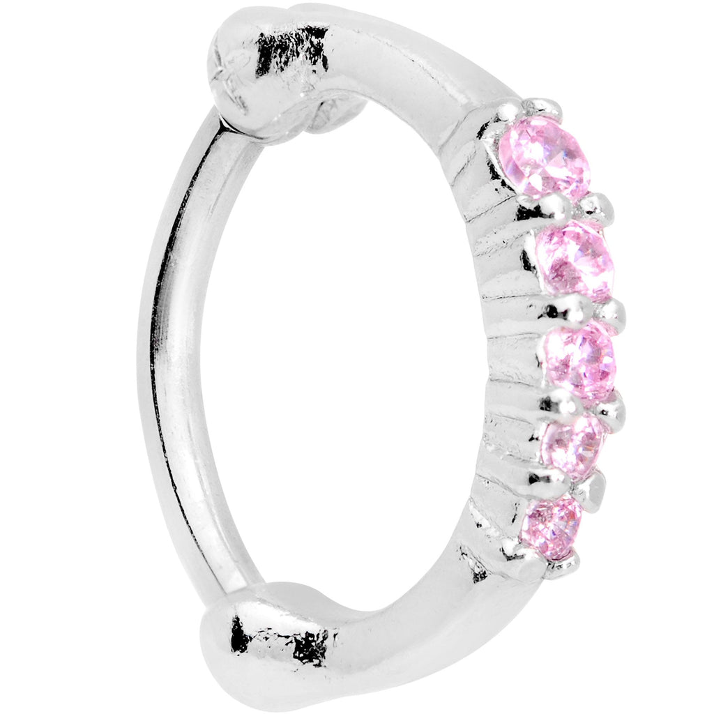 16G 5/16 Pink Gem Curved Hinged Cartilage Clicker