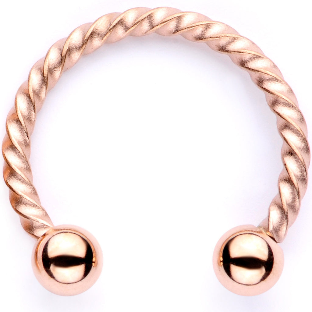 16G 3/8 White Faux Opal Rose Gold Tone Twisted Horseshoe BCR Captive Ring Set