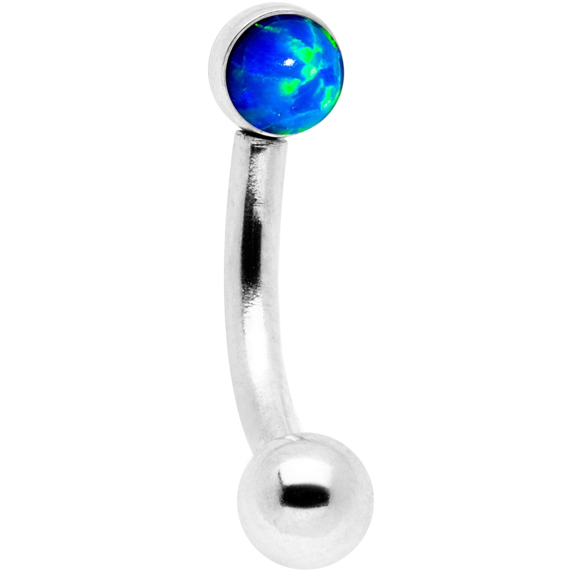 16G 1/4 Blue Synthetic Opal Flat Set Curved Eyebrow Rook Piercing