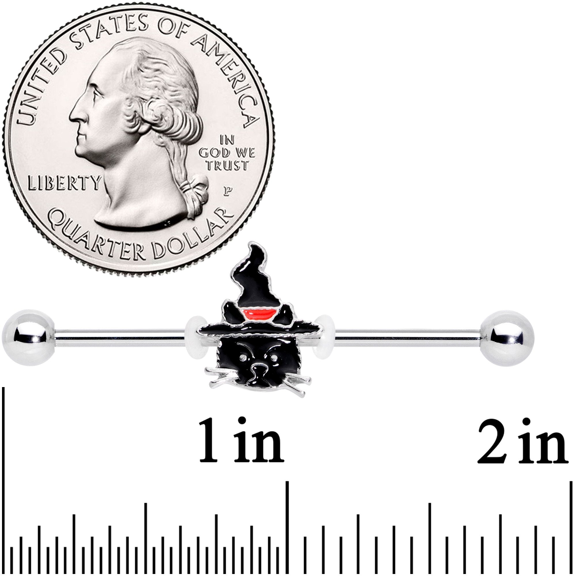 14G Halloween Witch Way Black Cat Barbell Industrial 38mm