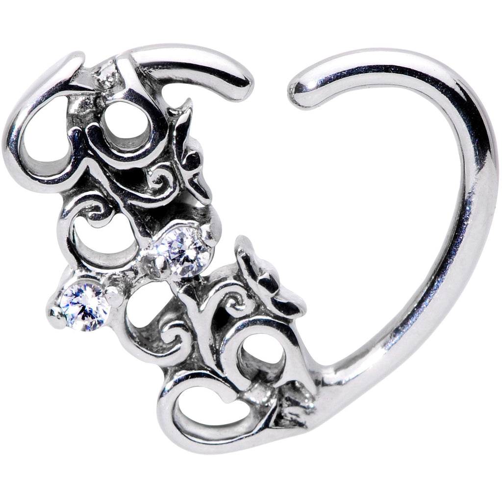 16G 3/8 Clear CZ Gem Abstract Hearts Right Heart Closure Ring