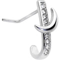 20G 3/16 Clear CZ Gem Sliver Moon Faux Hoop L Shaped Nose Ring