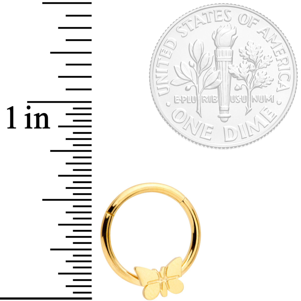 16G 3/8 Gold Tone Spring Butterfly Hinged Segment Ring