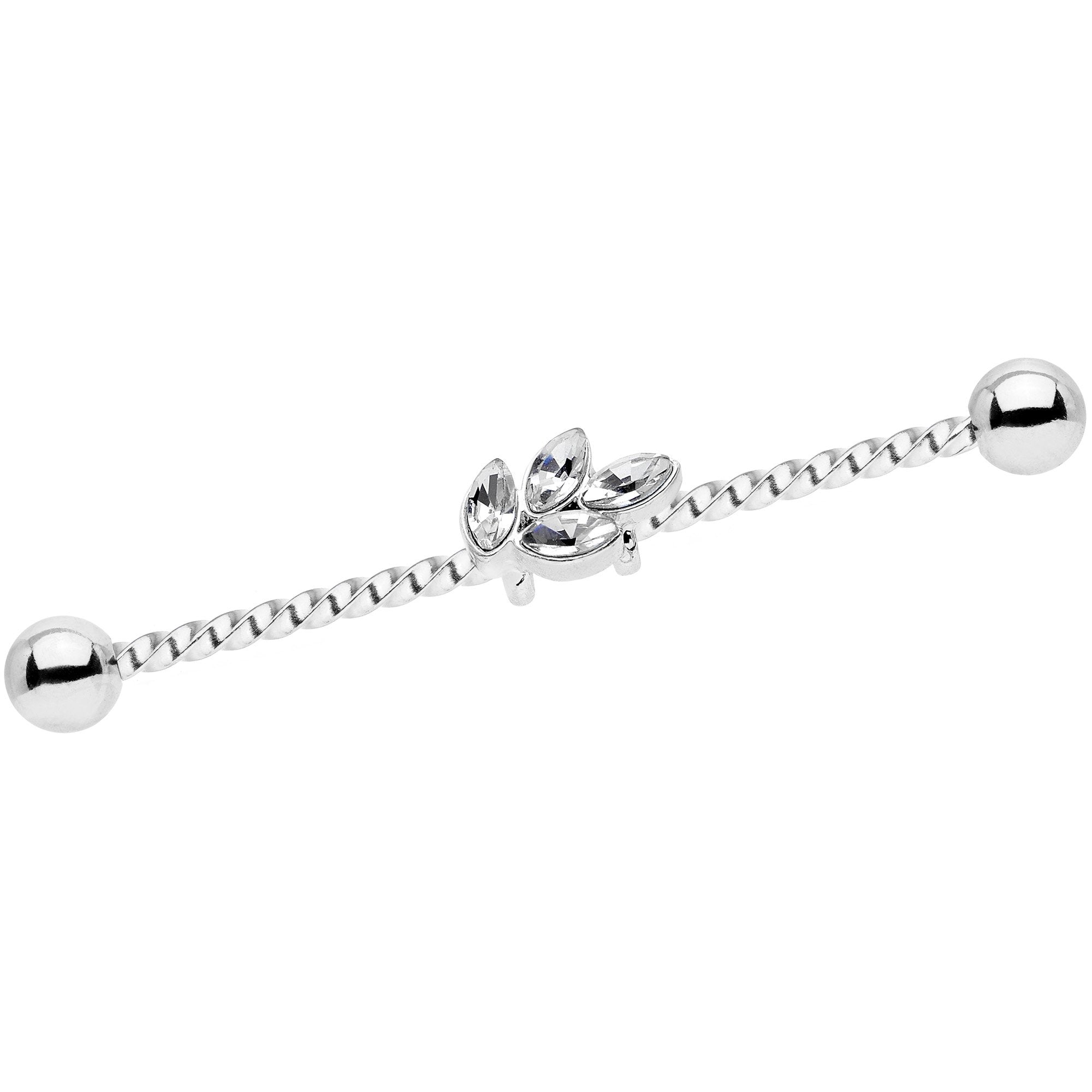 14G Clear Gem Leaf Industrial Barbell 38mm