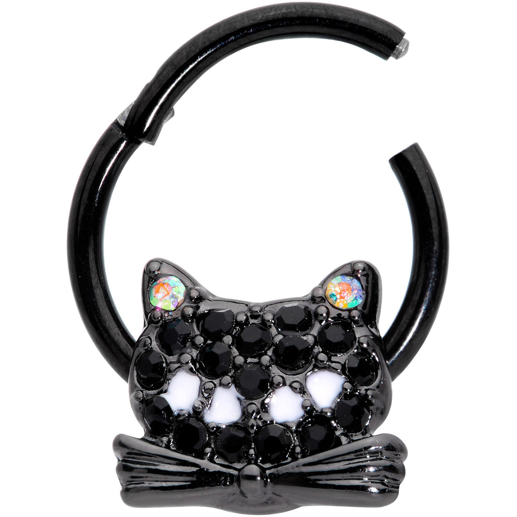 16G 3/8 Black Aurora Gem Black Cat Hinged Segment Ring