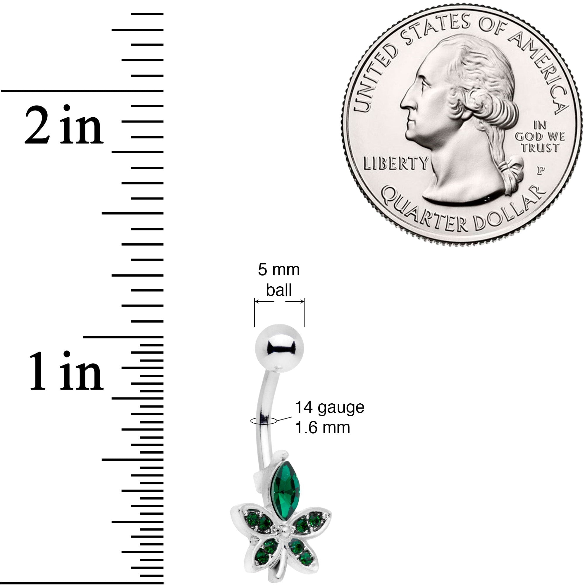 Green Gem Beautiful Flower Belly Ring