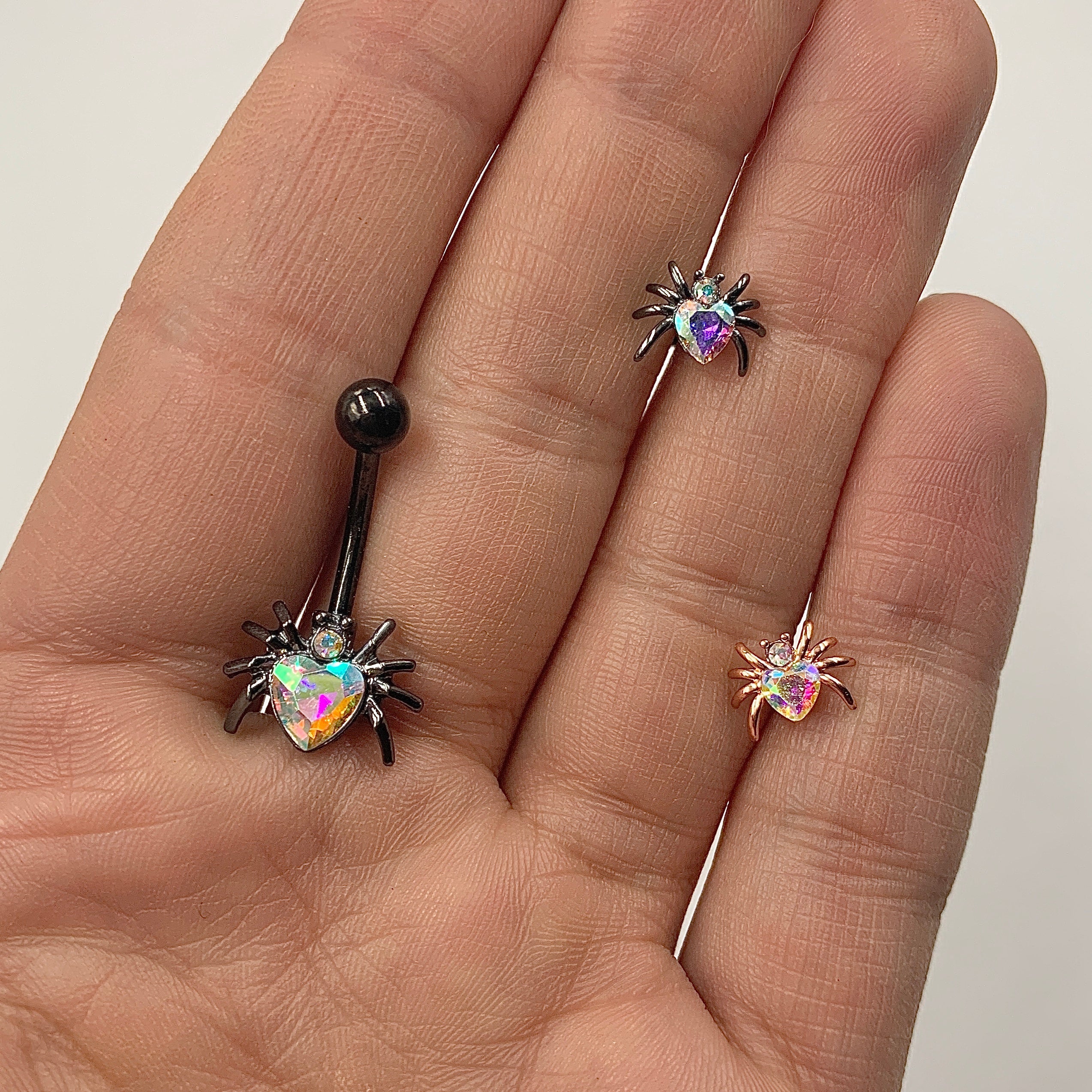 16G 1/4 Clear Gem Rose Gold Tone Heart Spider Cartilage Tragus