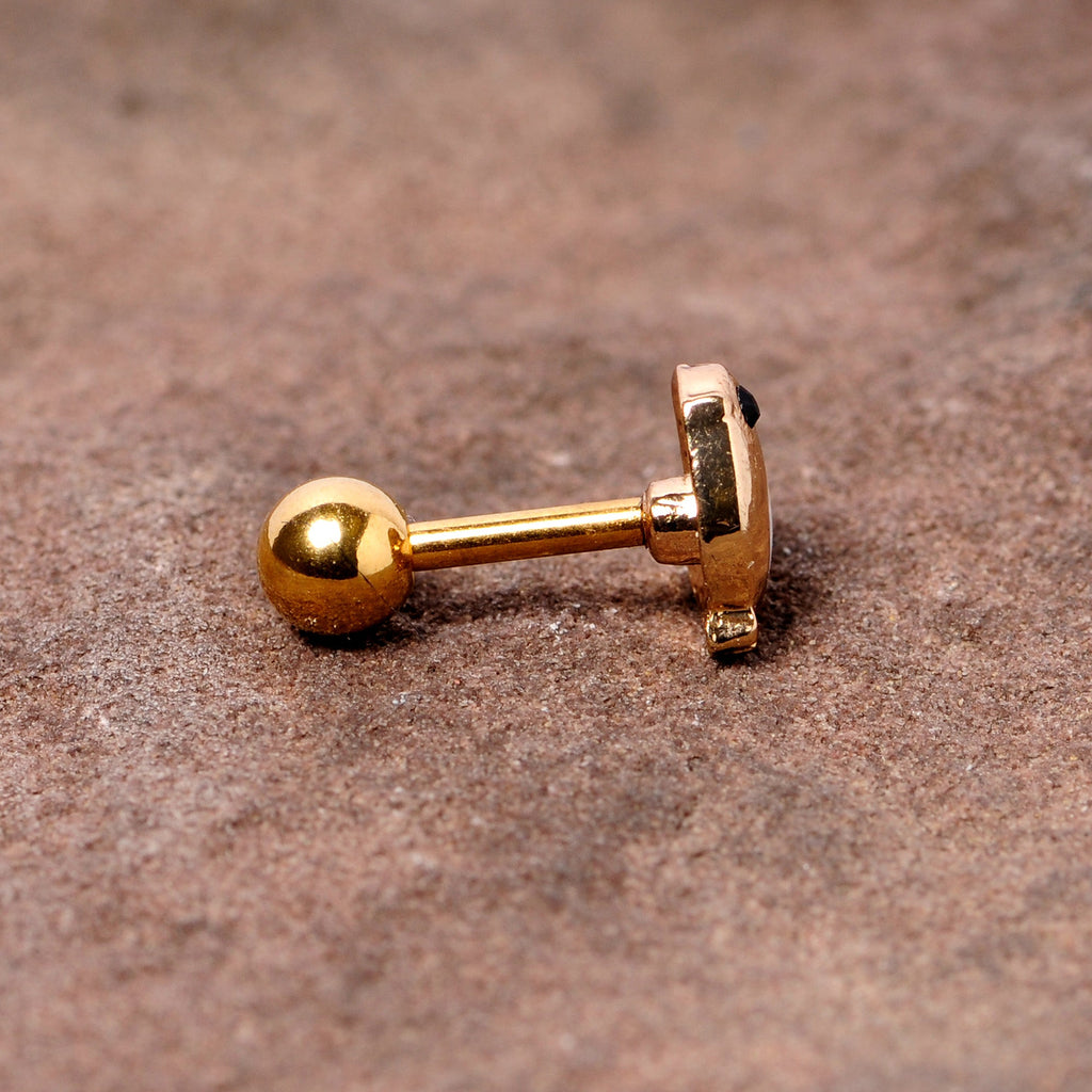 16G 1/4 Black Gem Gold Tone Baby Bird Cartilage Tragus Earring