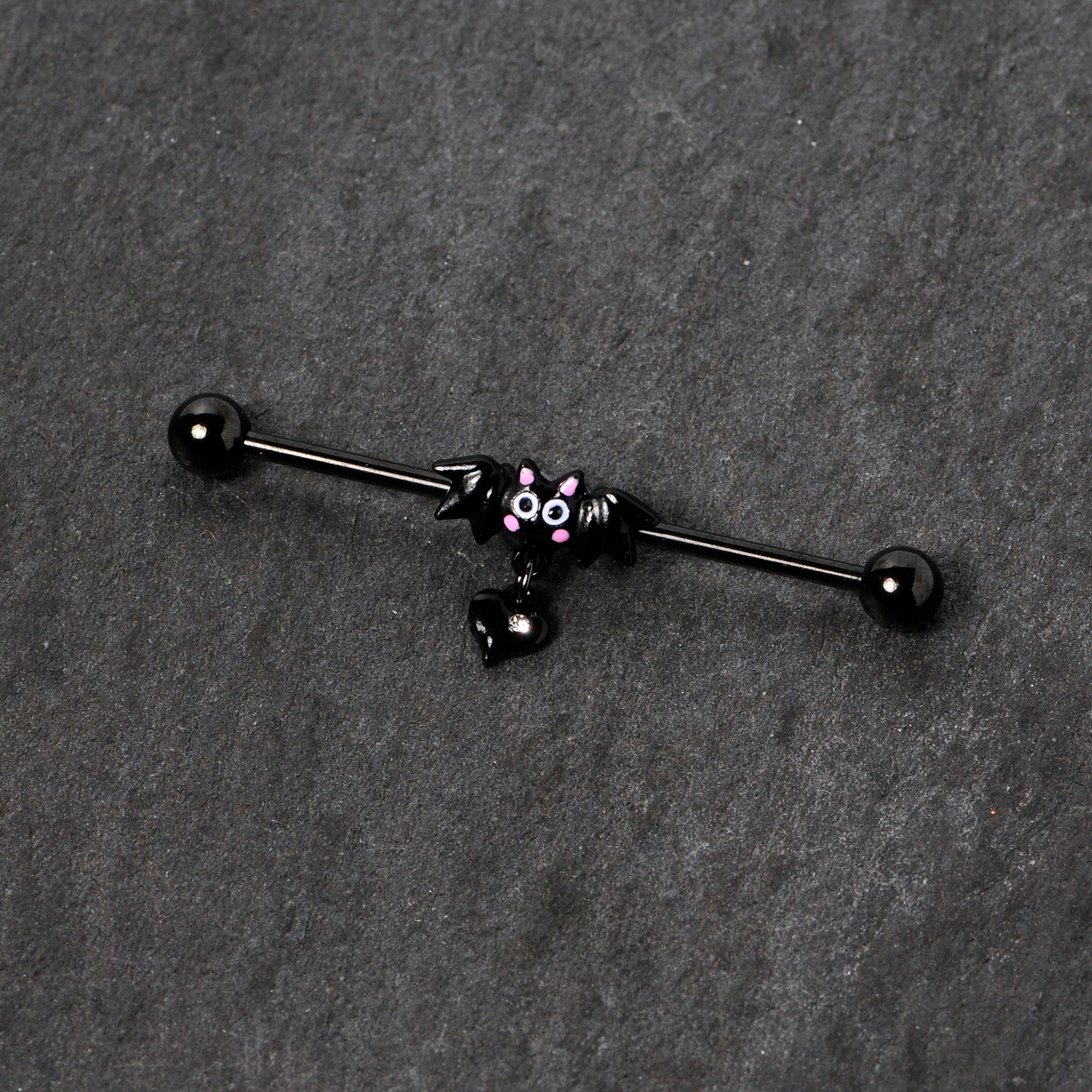 14G Clear Gem Heart Bat Halloween Dangle Industrial Barbell 38mm