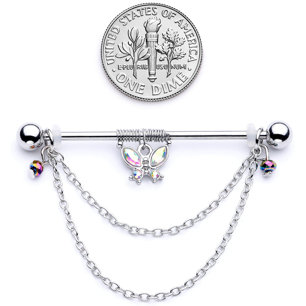 14G Aurora Gem Butterfly Chain Dangle Project Bar 38mm