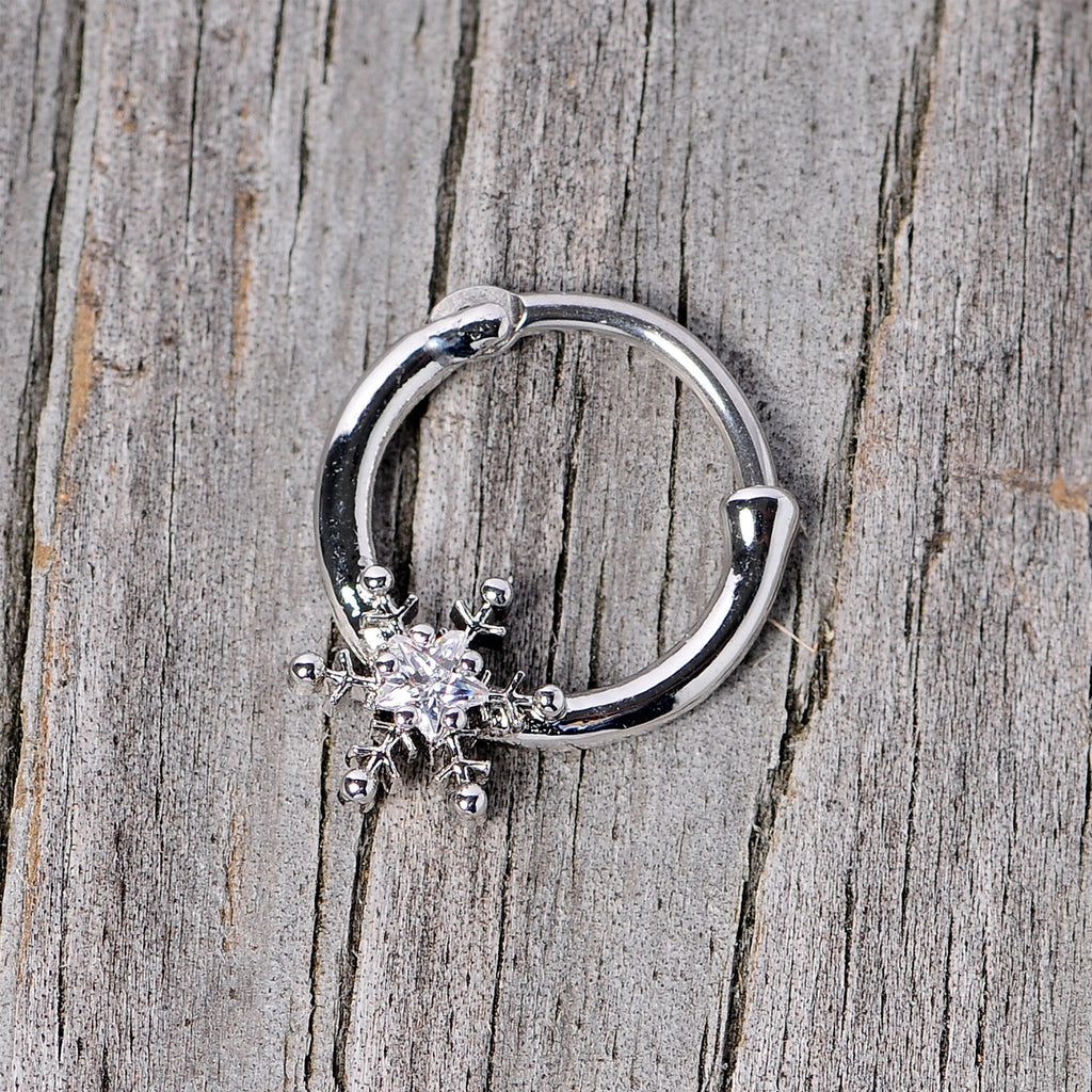 16G 3/8 Clear Gem Holiday Snowflake Septum Clicker
