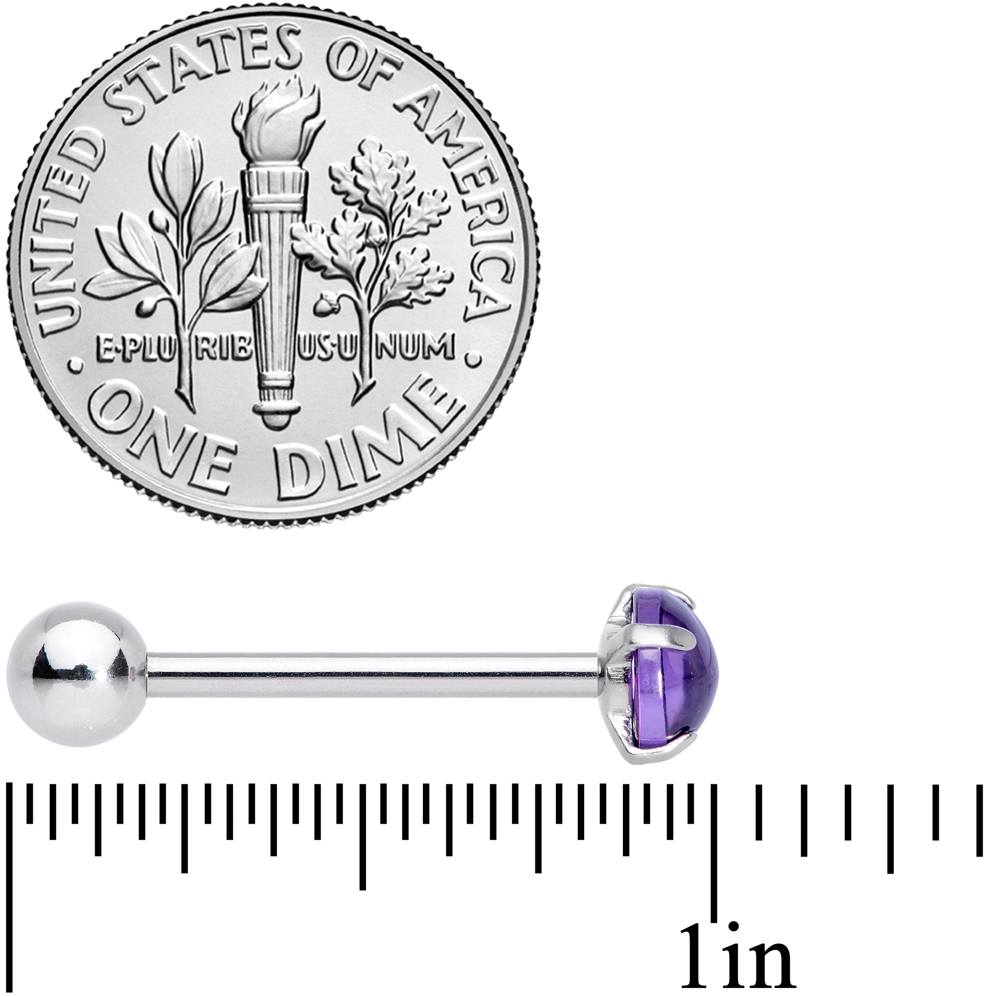 Purple CZ Gem Smooth Hemisphere Barbell Tongue Ring