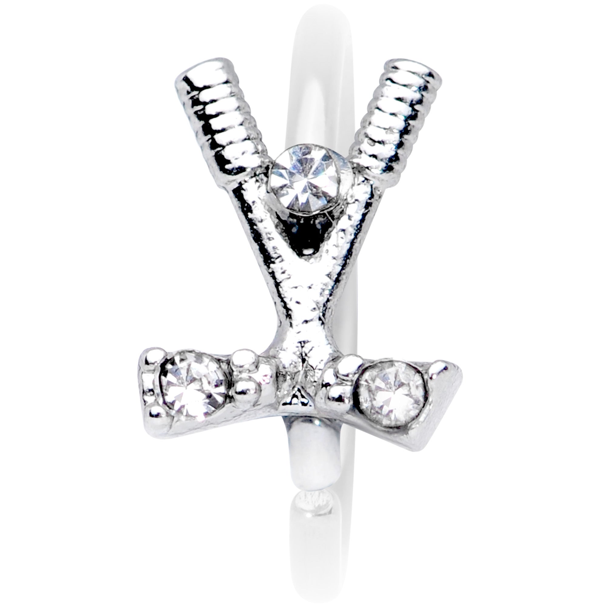 20G 5/16 Clear CZ Gem Crossed Golf Clubs Nose Hoop