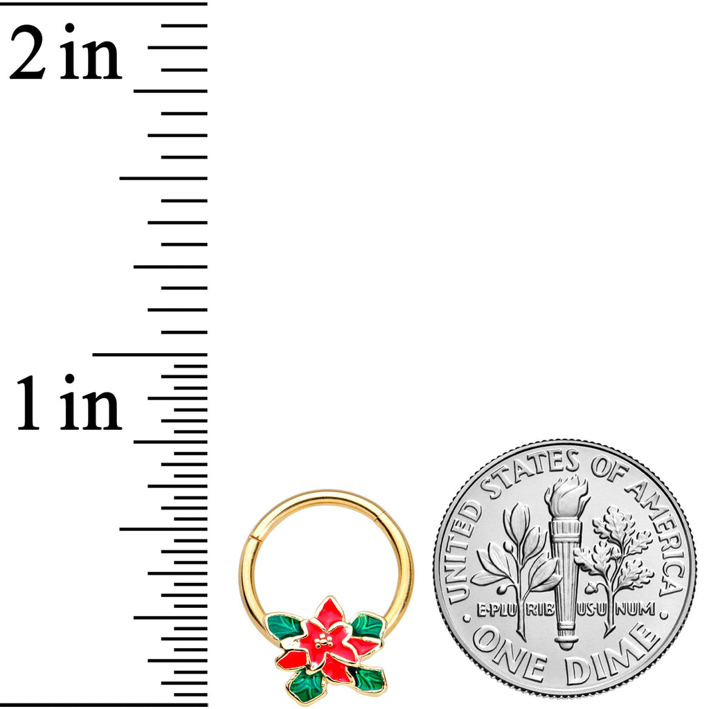 16G 3/8 Gold Tone Poinsettia Christmas Hinged Segment Ring