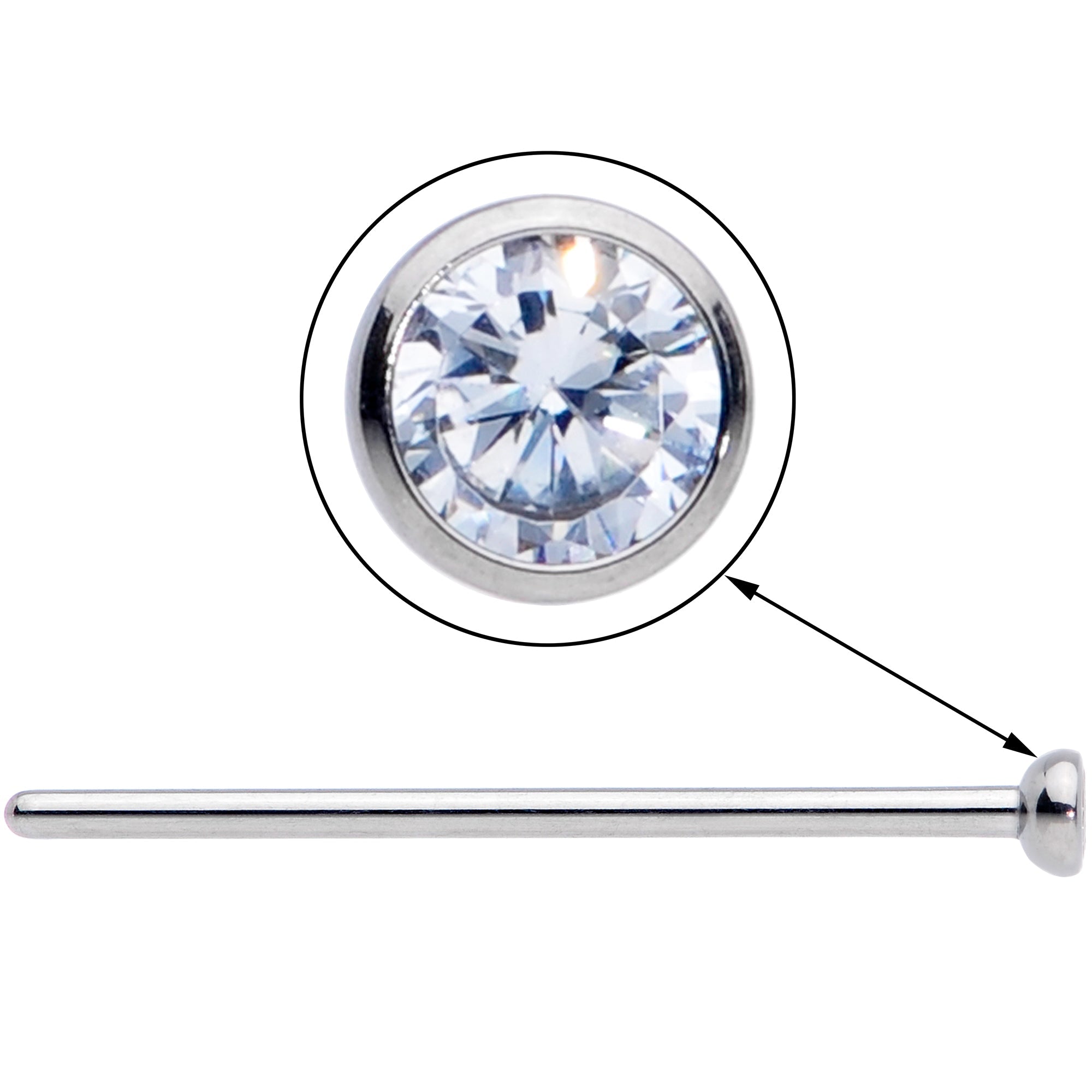 18G 3/4 Clear CZ Gem Grade 23 Titanium Fishtail Nose Ring 2.5mm