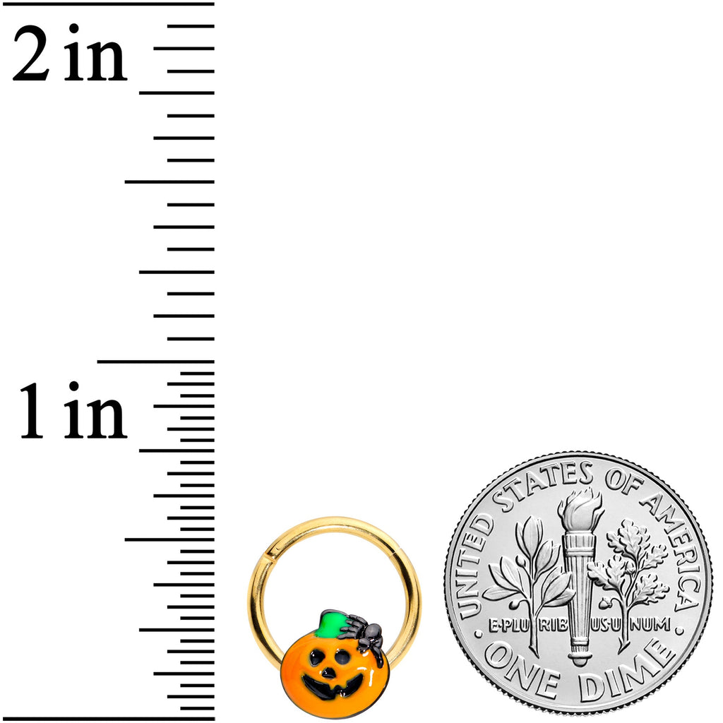 16G 3/8 Gold Tone Spider Pumpkin Halloween Hinged Segment Ring