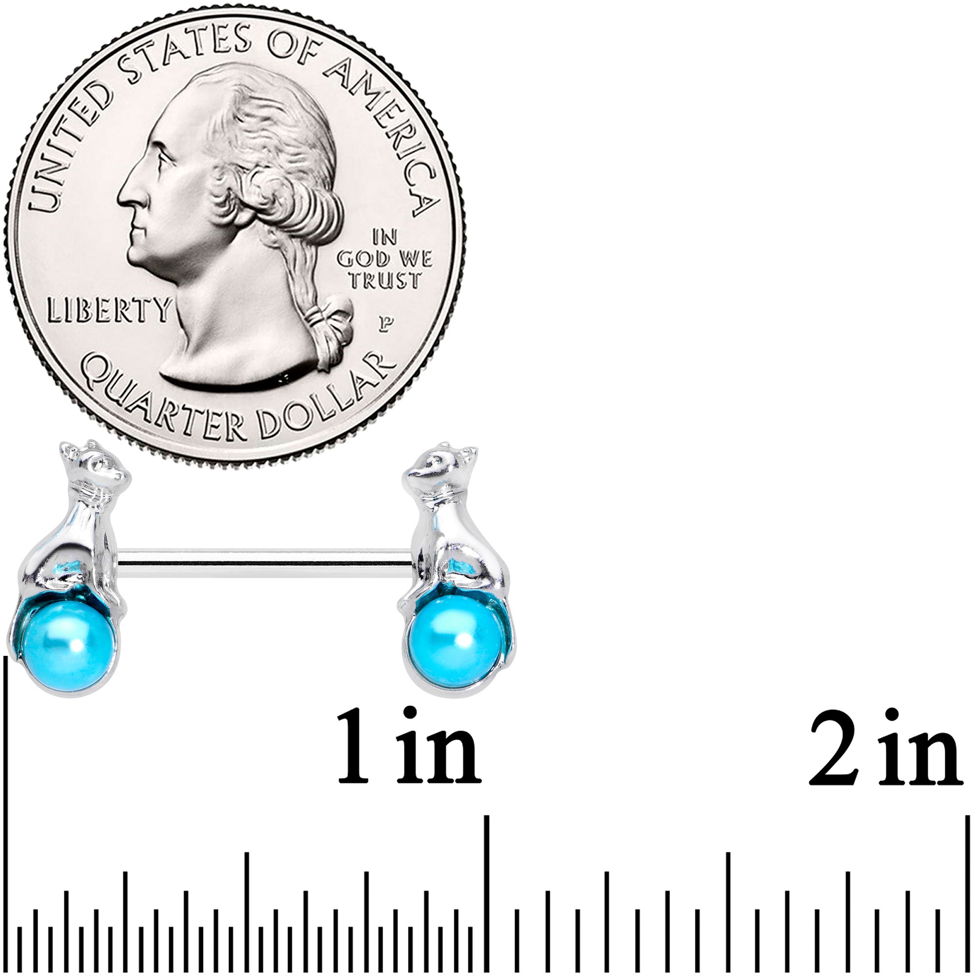 14G 9/16 Aqua Orb Baby Bear Barbell Nipple Ring Set