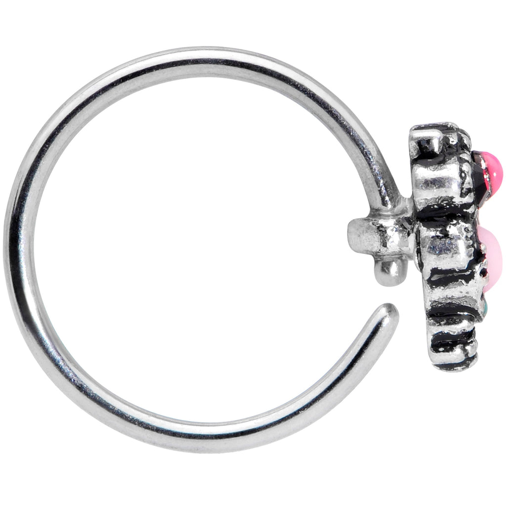20G 5/16 Black Gem Pink Orb Owl Nose Hoop
