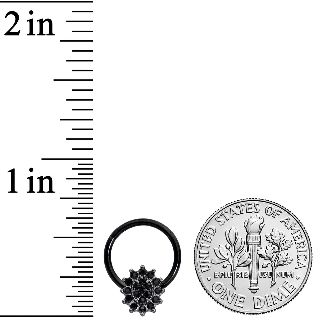 16G 3/8 Black Gem Black Oval Hinged Segment Ring
