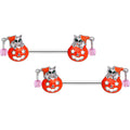14G 9/16 Pink Gem Kitty Pumpkin Halloween Nipple Ring Set