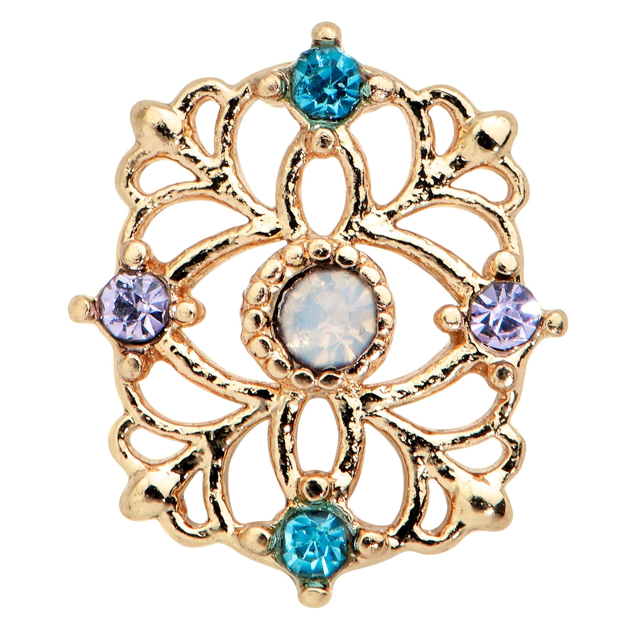 20G 1/4 White Synthetic Opal Gold Tone Web Nose Bone