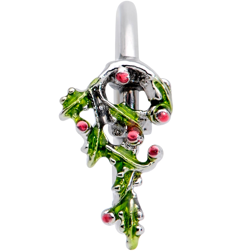 20G 5/16 Pink CZ Gem Candy Cane Holly Christmas Nose Hoop