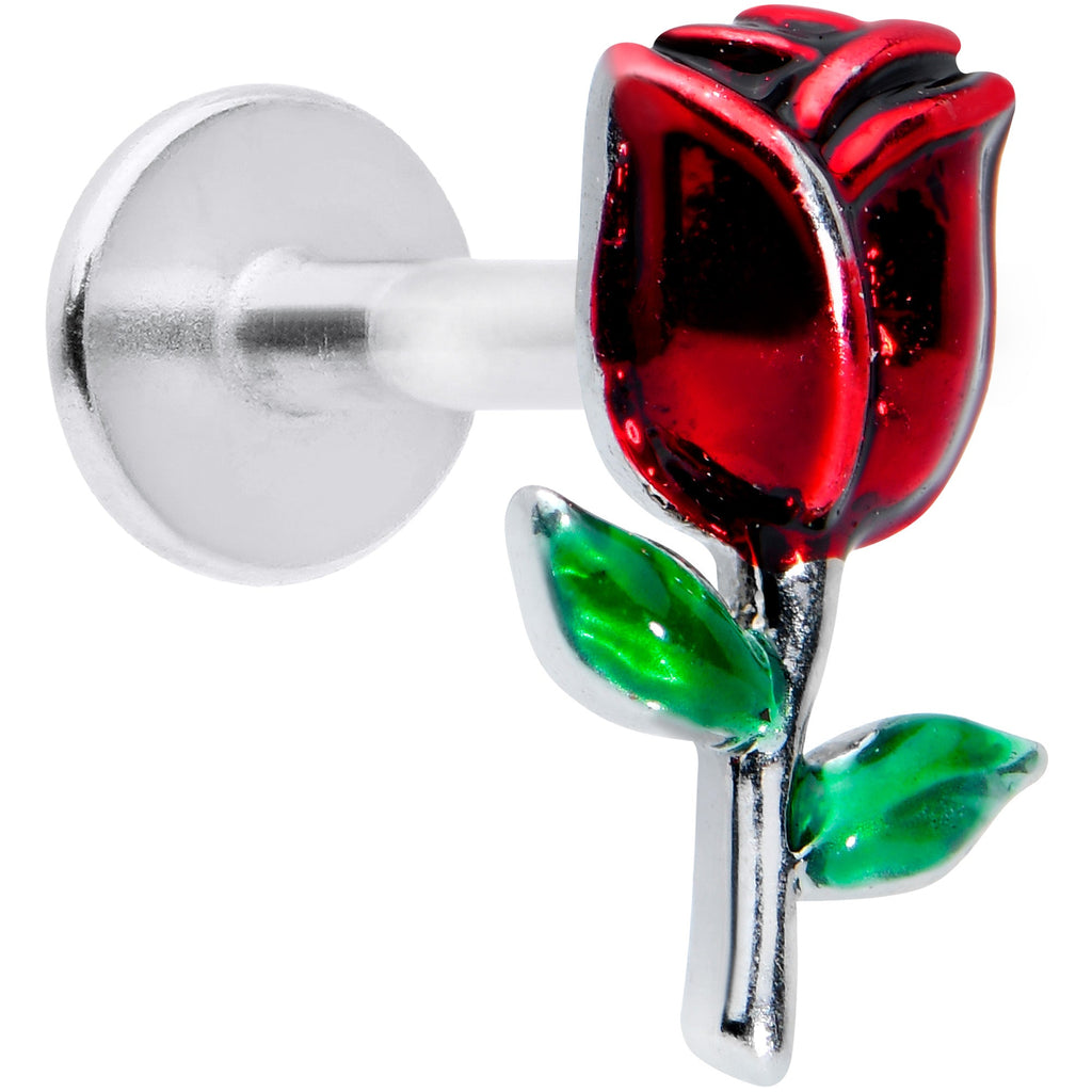 16G 1/4 Red Rose Flower Valentines Day Labret Monroe Tragus