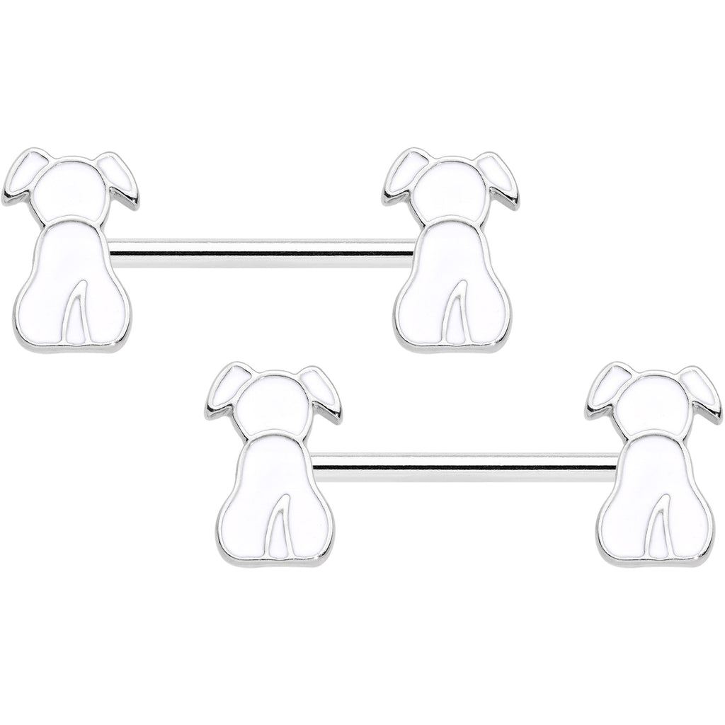 14G 9/16 White Sitting Dog Barbell Nipple Ring Set
