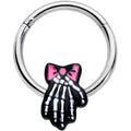 16G 3/8 Skeleton Hand Bow Halloween Hinged Segment Ring
