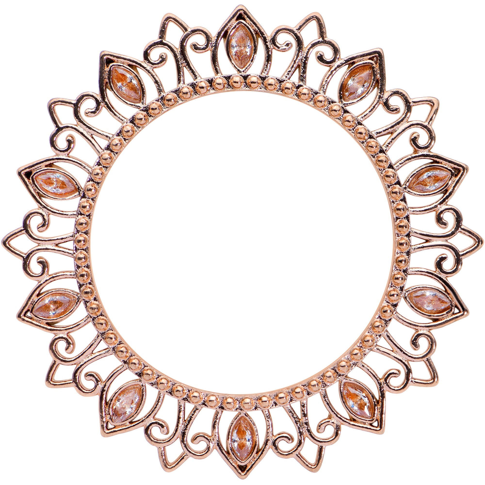 Brown Gem Rose Gold Tone Floral Edge Screw Fit Tunnel Plug Set