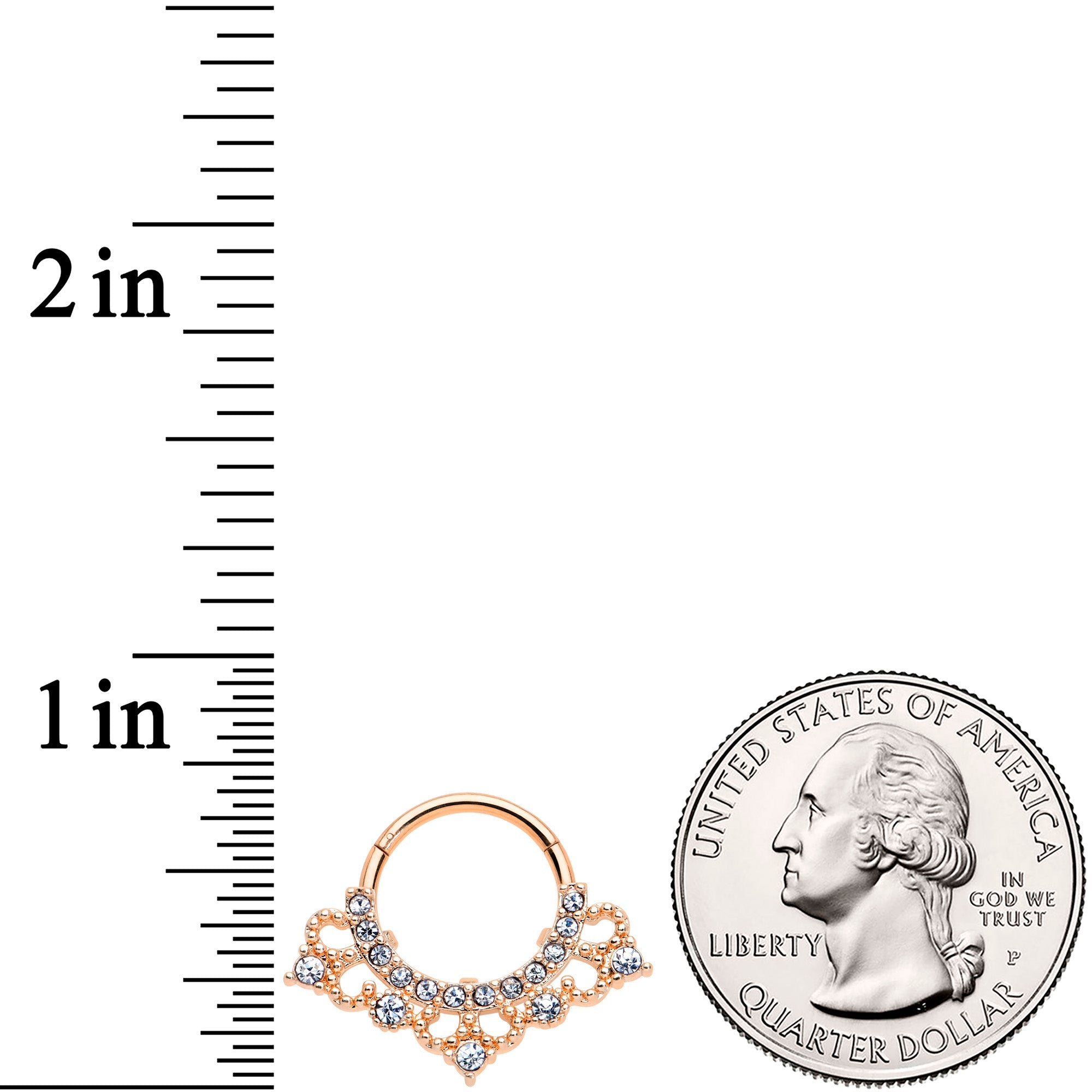16G 3/8 Clear Gem Rose Gold Tone Tiny Tiara Hinged Segment Ring