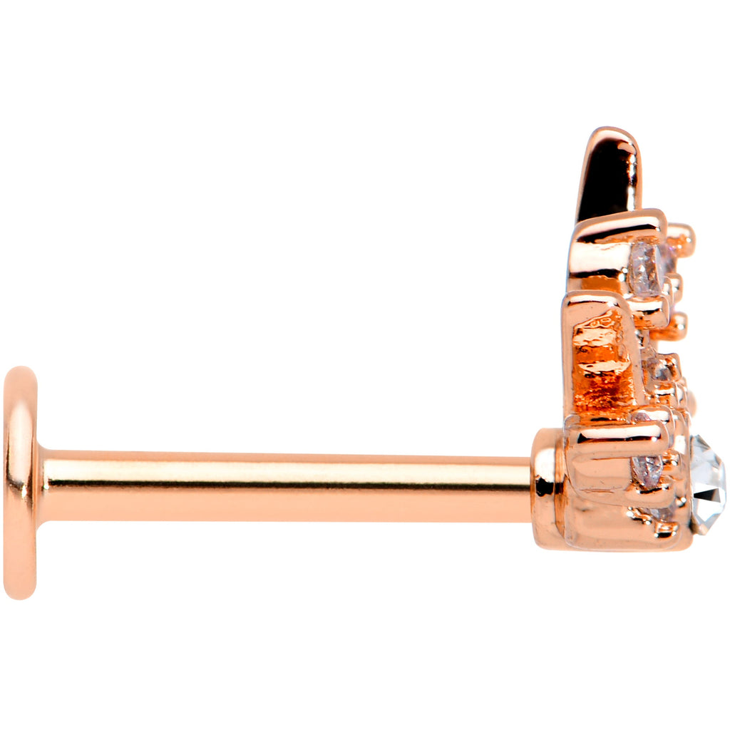 16G 5/16 Clear CZ Gem Rose Gold Tone Abstract Crown Labret Tragus