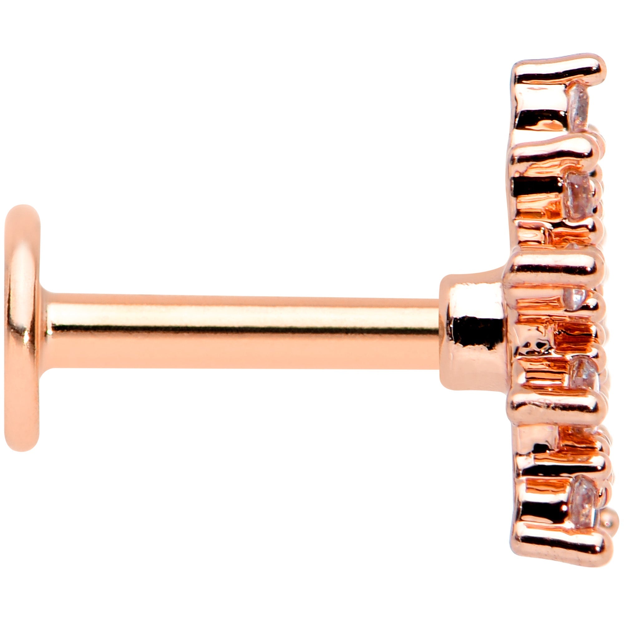 16G 1/4 Clear Gem Rose Gold Hue Stylish Flower Labret Tragus