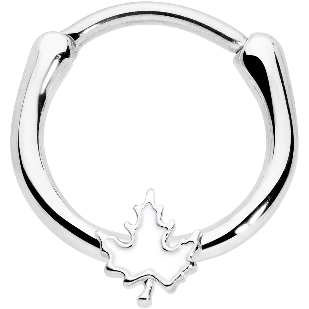 16G 3/8 Autumn White Maple Leaf Cartilage Clicker Ring