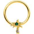 16G 3/8 Green Gem Gold Tone Texture Palm Tree BCR Captive Ring