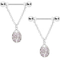 14G 9/16 Pink Rose Quartz Drop Tree Chain Dangle Nipple Ring Set