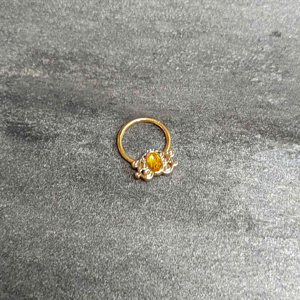 16G 3/8 Yellow Gem Gold Tone Duet Scroll Hinged Segment Ring