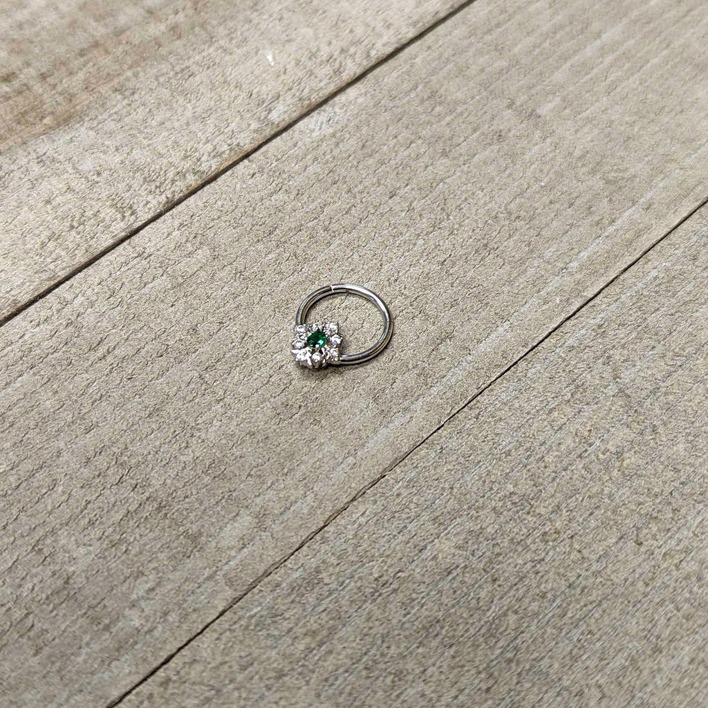 16G 3/8 Clear Green Gem Ornate Art Deco Hinged Segment Ring