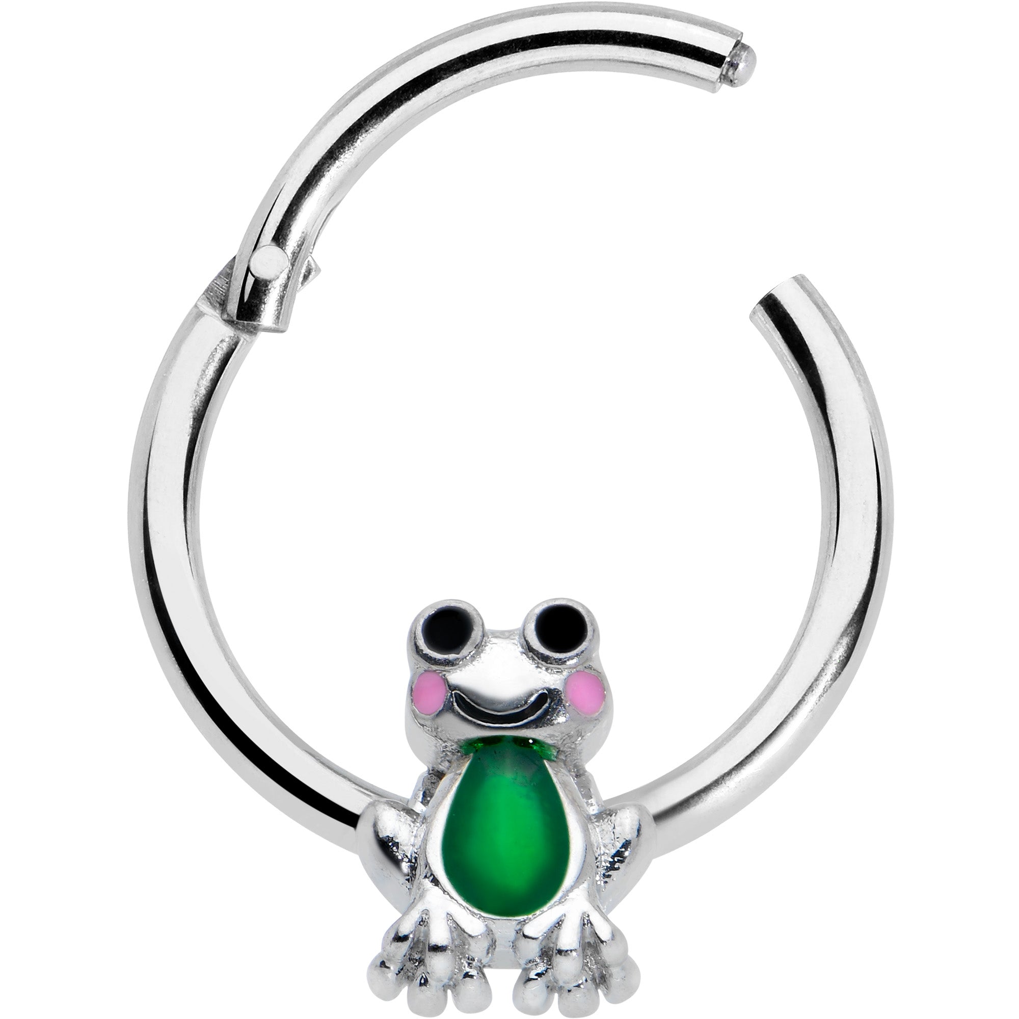 16G 3/8 Green Groovy Frog Hinged Segment Ring