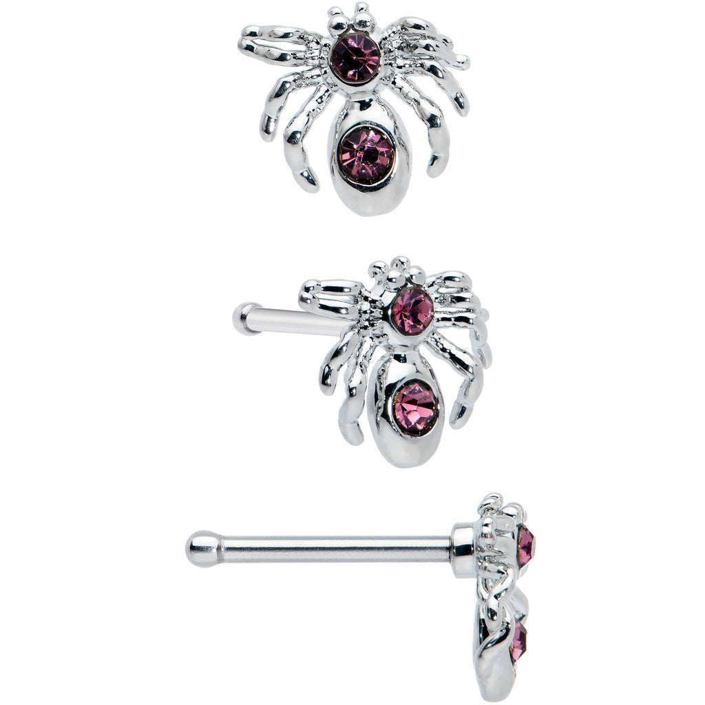 20G 1/4 Pink Gem Spider Witch Halloween Nose Bone Set of 3