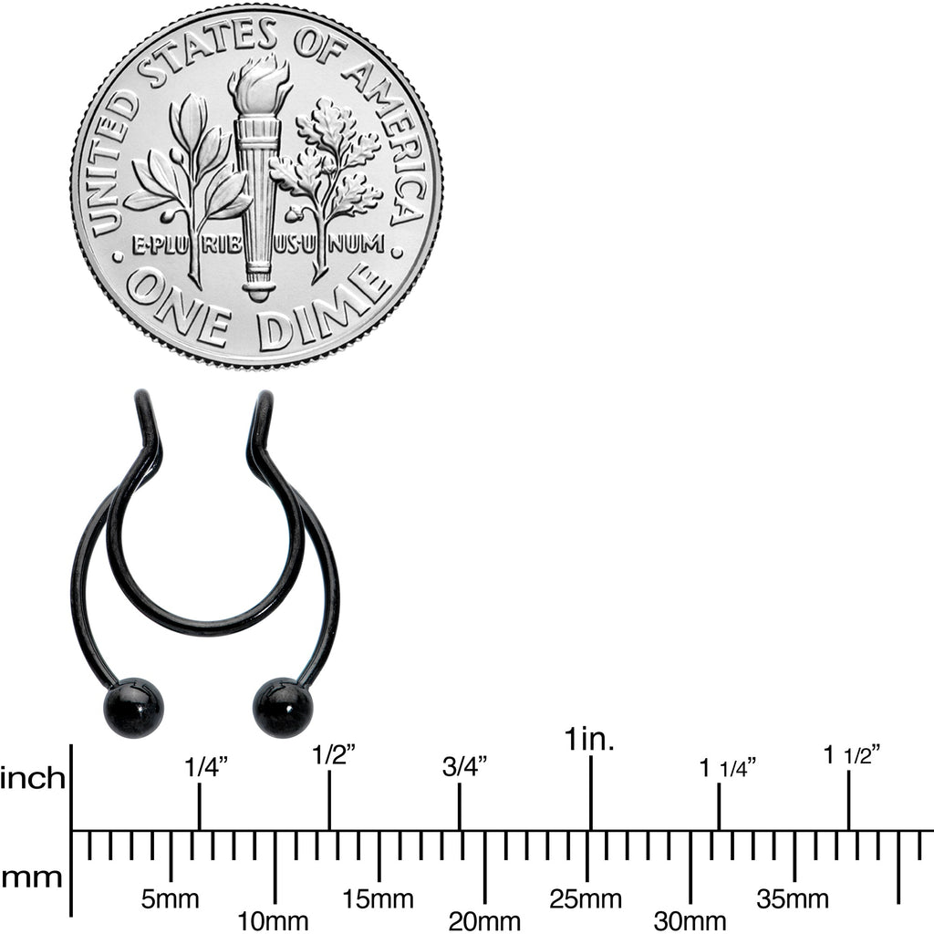 Black Horseshoe Ball Fake Septum Ring Nipple and Clip on Earring