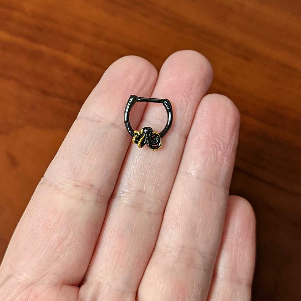 16G 5/16 Black Understated Octopus Cartilage Clicker