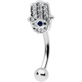 16G 5/16 Clear Blue Gem Eye Hamsa Hand Curved Eyebrow Ring