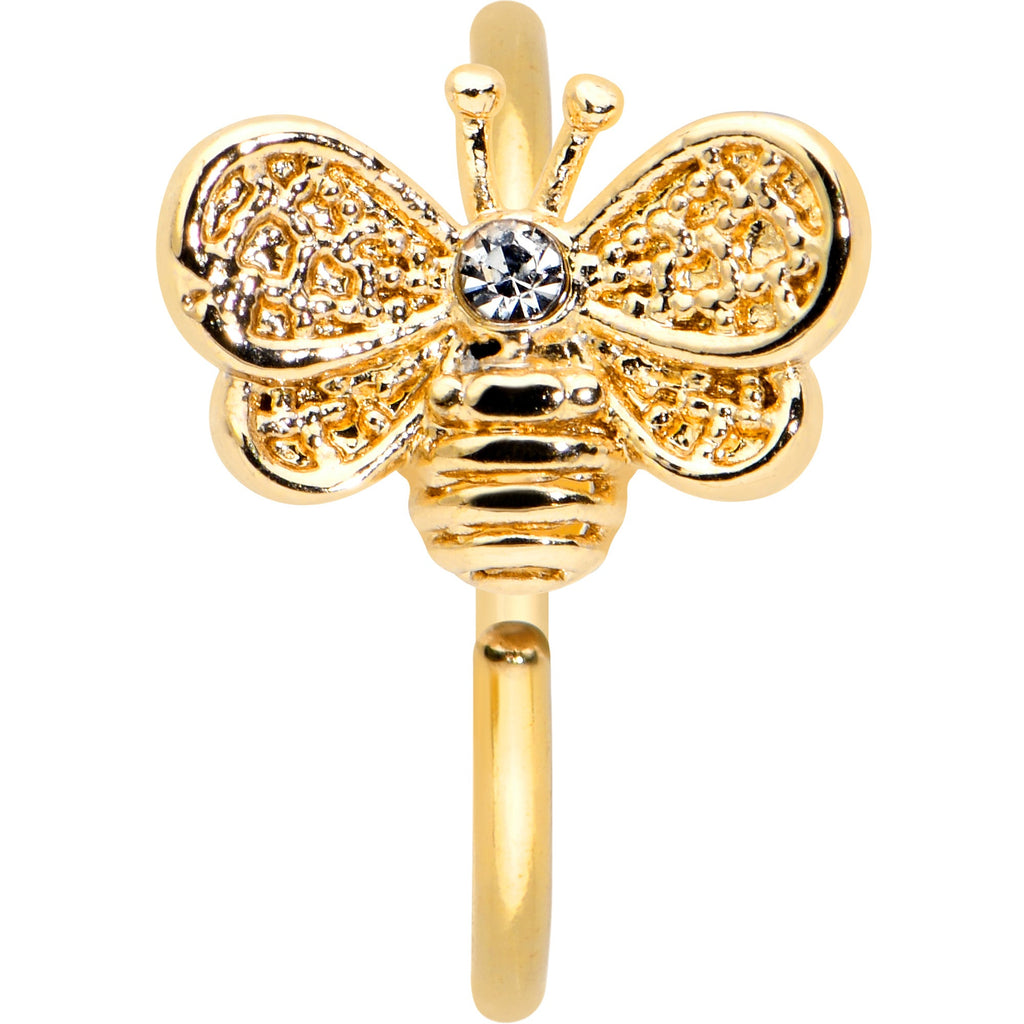 20G 5/16 Clear Gem Gold Tone Beauty Bee Nose Hoop