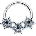 16G 3/8 Clear Blue Gem Festive Trio Snowflake Hinged Segment Ring