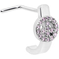 20G 5/16 Faint Pink Gem Retro Peace Sign Faux Hoop L Shape Nose Ring